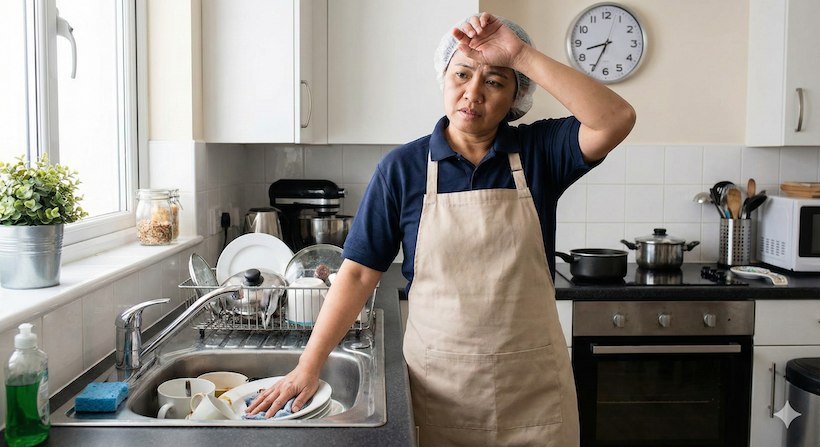 洗い場で困った顔をした人