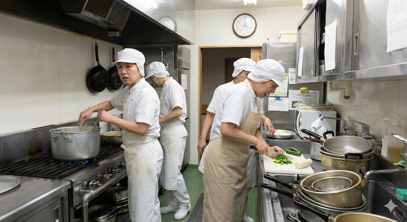 調理スタッフが忙しそうに働いてる画像